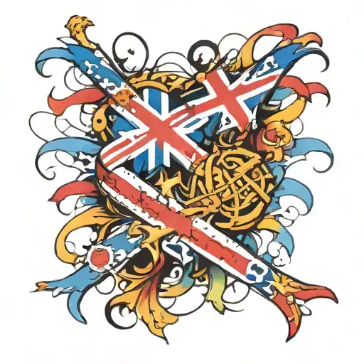 English And Scottish Flags Ribbon Action