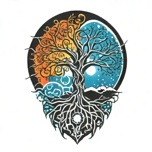 Tree Of Life And Sun And Moon