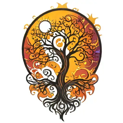 Tree Of Life And Sun And Moon