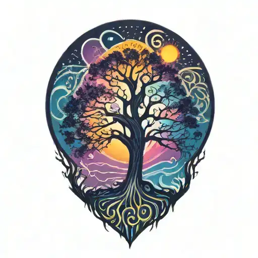 Tree Of Life And Sun And Moon