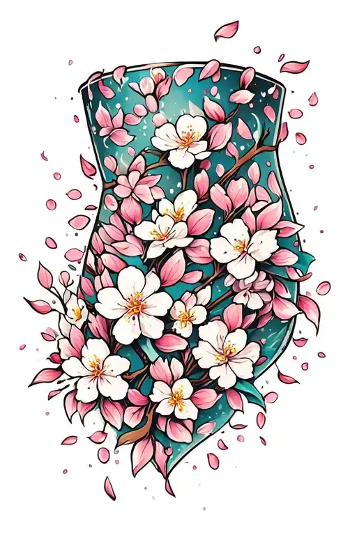 Cherry Blossom Petals Going Up The Thigh