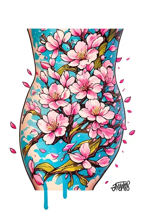 Cherry Blossom Petals Going Up The Thigh