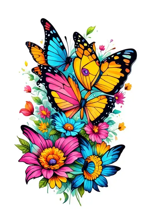 Butterflies And Flowers Forming