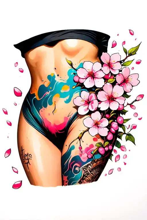 Cherry Blossom Petals Going Up The Thigh