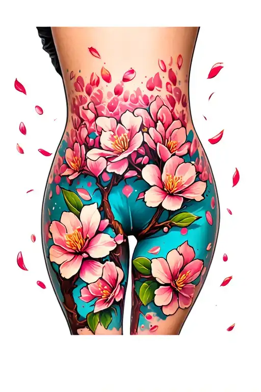 Cherry Blossom Petals Going Up The Thigh