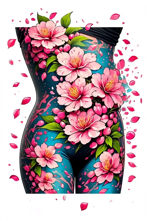 Cherry Blossom Petals Going Up The Thigh