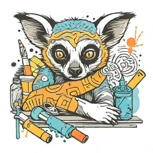 A Sleeping Lemur Surrounded By Art Supplies