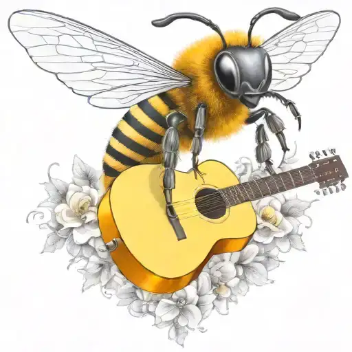 Bee Flying On Scateboard Playing Guitar