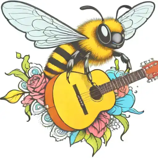 Bee Flying On Scateboard Playing Guitar