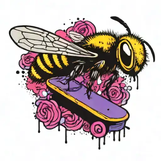 Bee Playing Guitar On Skateboard