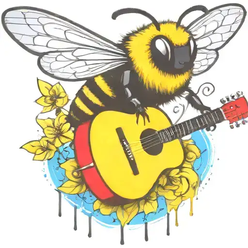 Bee Flying On Scateboard Playing Guitar