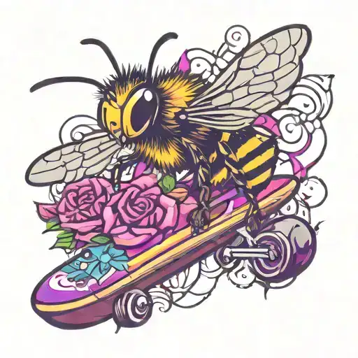 Bee Playing Guitar On Skateboard