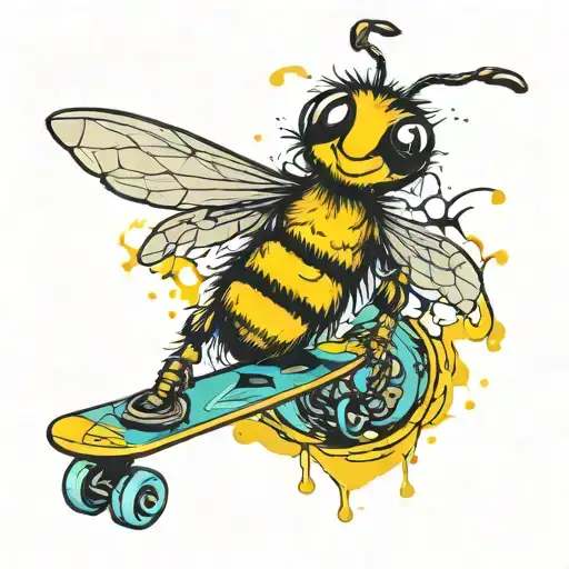 Bee Playing Guitar On Skateboard
