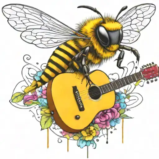Bee Flying On Scateboard Playing Guitar