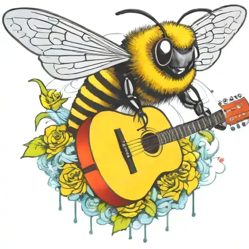 Bee Flying On Scateboard Playing Guitar