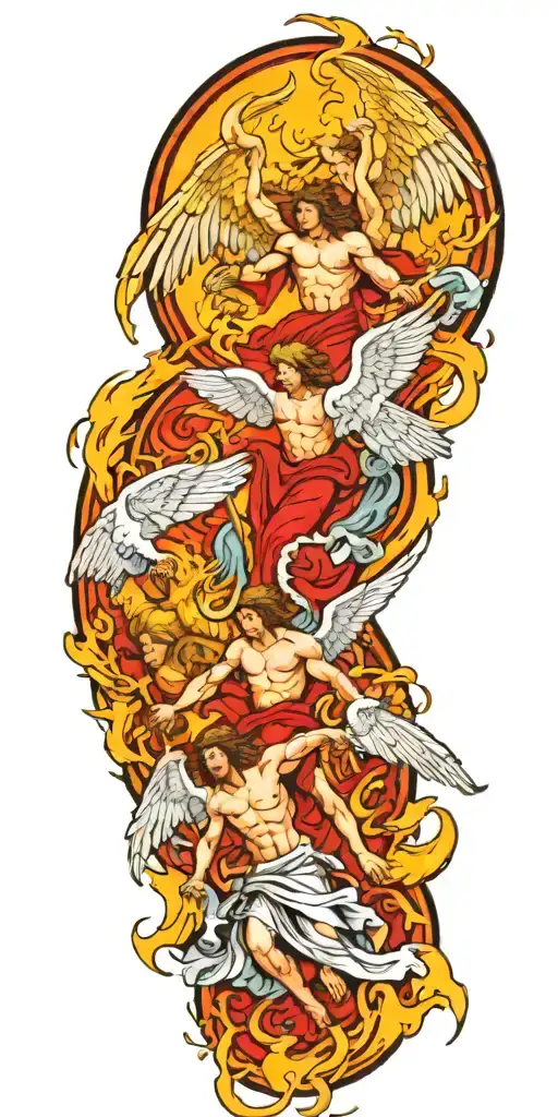 Angels Going Through Gates Of Heaven While Fighting Demons Trapped In Hell