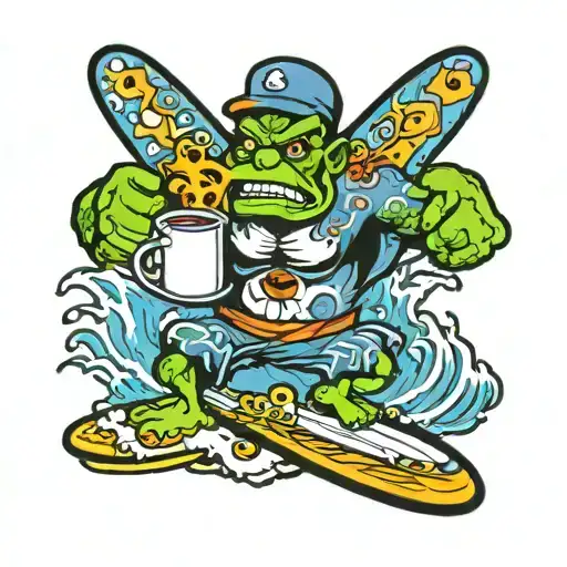 Gangster Smurphs Surfing Holding Mug