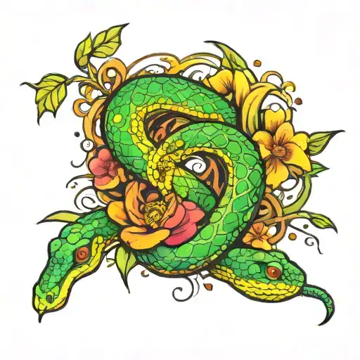 Snake And Flowers Surrounding
