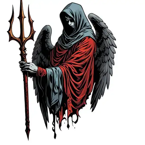 Hooded Arch Angel Holding A Trident