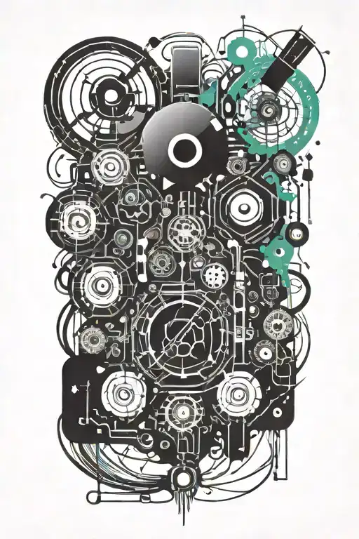 An Abstract Design Combining Electronic Components And Rock Music Symbols