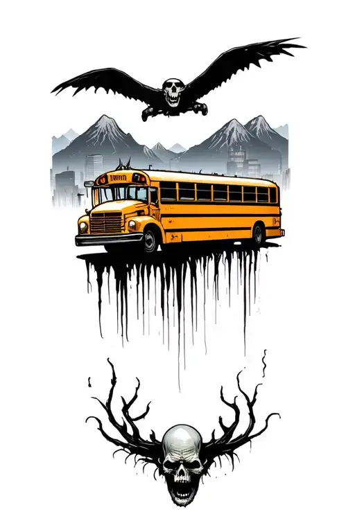 Bald Egal Landing On A Buss In The City With Mountains In The Back Ground