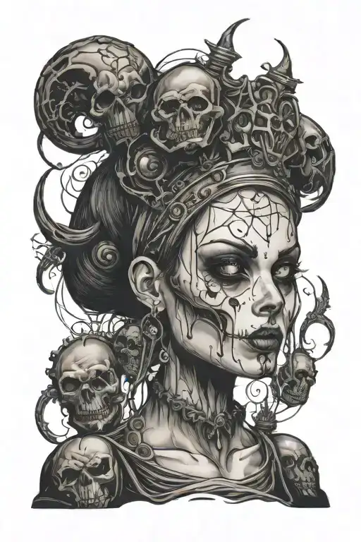 A Spooky Girl With A Big Head Piece