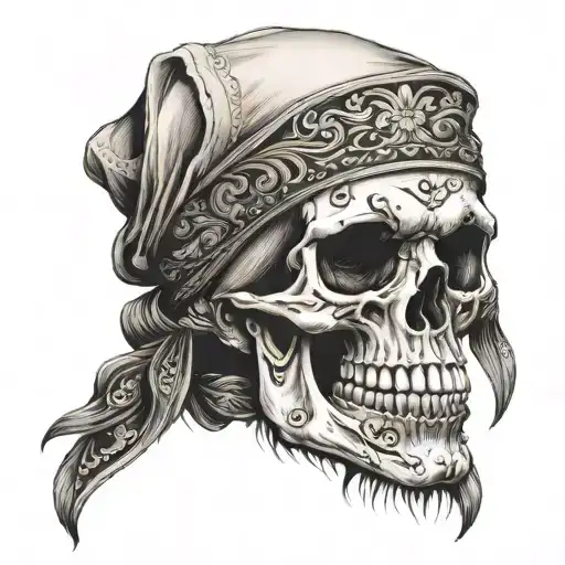 Chicano Style Skull Wearing Bandana