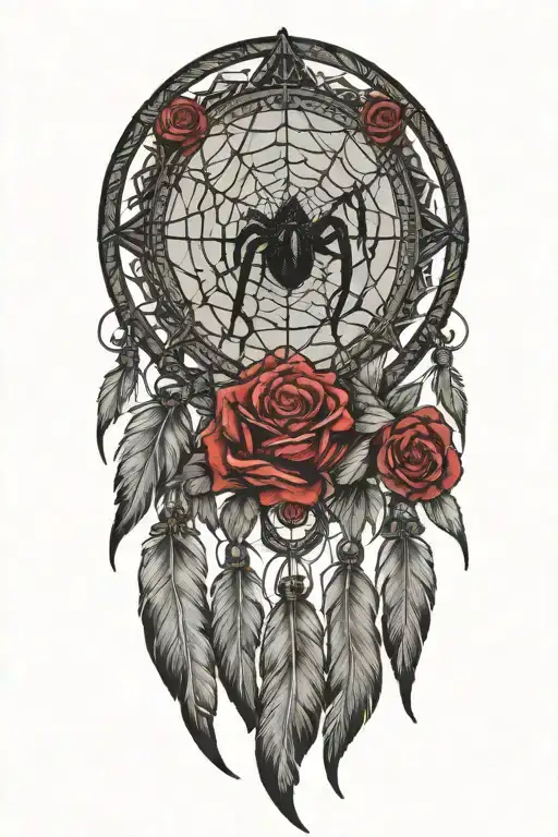 Spiders Crawling Around A Dream Catcher With Roses