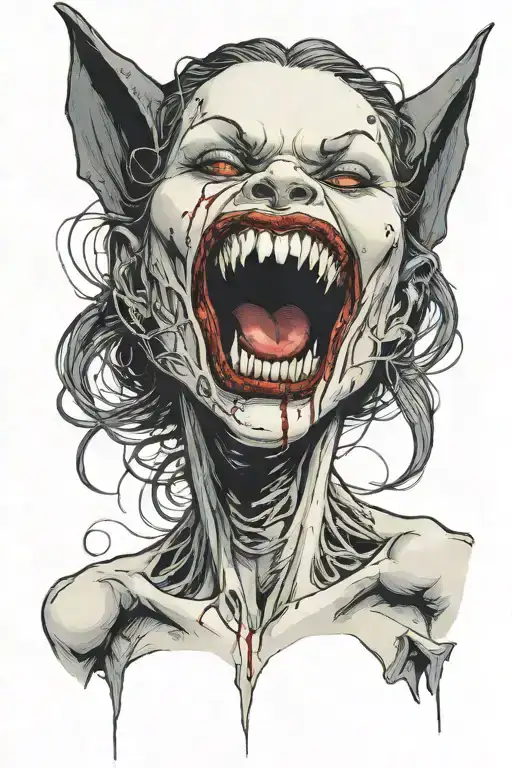 A Sexy Nude Female Vampire Posing And Showing Fangs