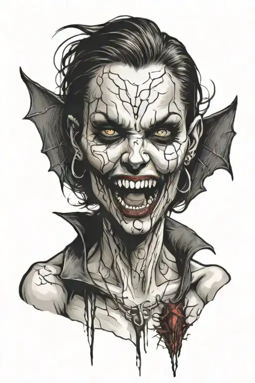 A Sexy Nude Female Vampire Posing And Showing Fangs