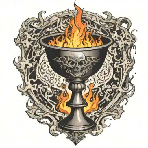 An Ancient Gothic Chalice With Fire Coming Out Of The Top