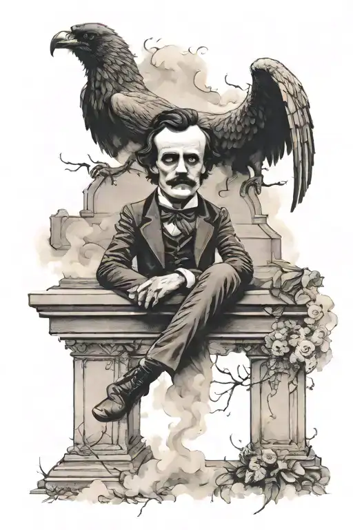 Edgar Allen Poe In A Cemetery With Smoke All Around