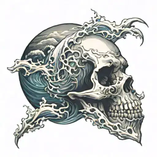 Skull With Ocean Wave Forming The Shape