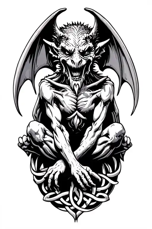 Celtic Gargoyle Sitting On A Black Background