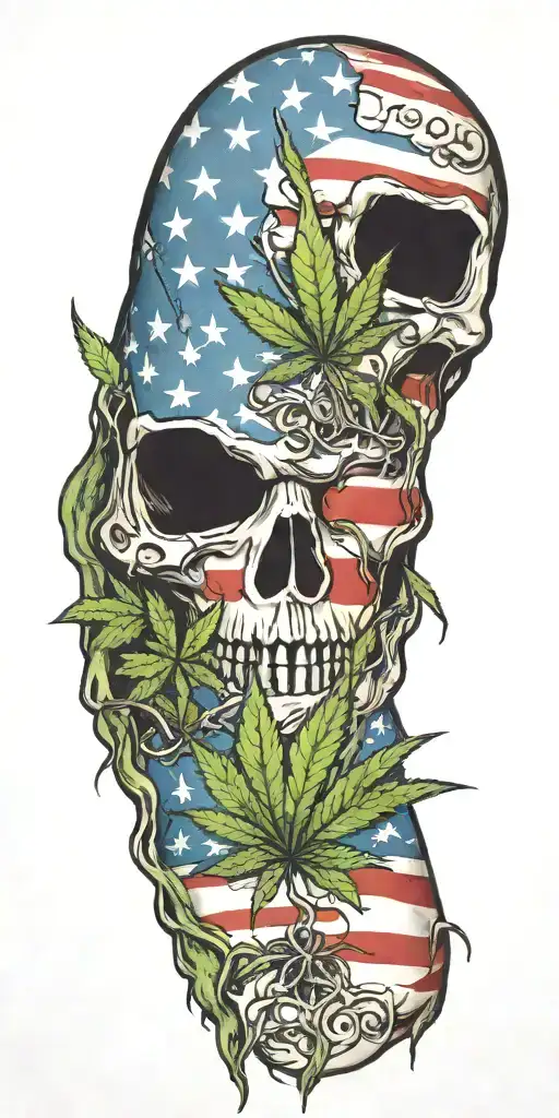 Weed And Ameican Flag Intertwined