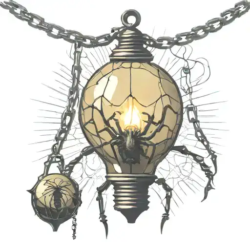 Hanging Light Bulb With Spider On Pull Chain