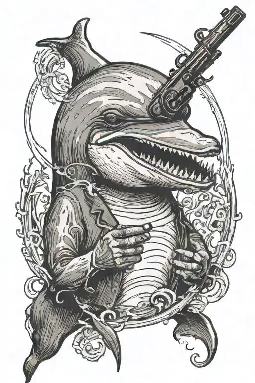 Dolphin Smoking A Cigar And Holding A Rifle