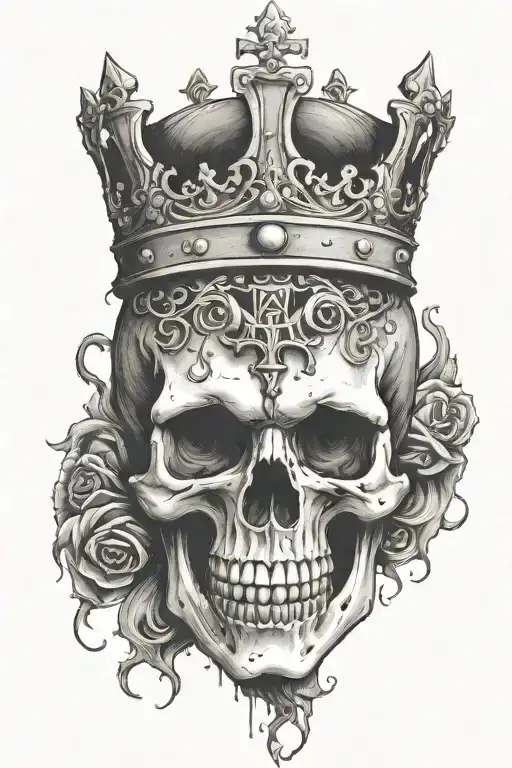 Skull With Crown And Upside-down Cross