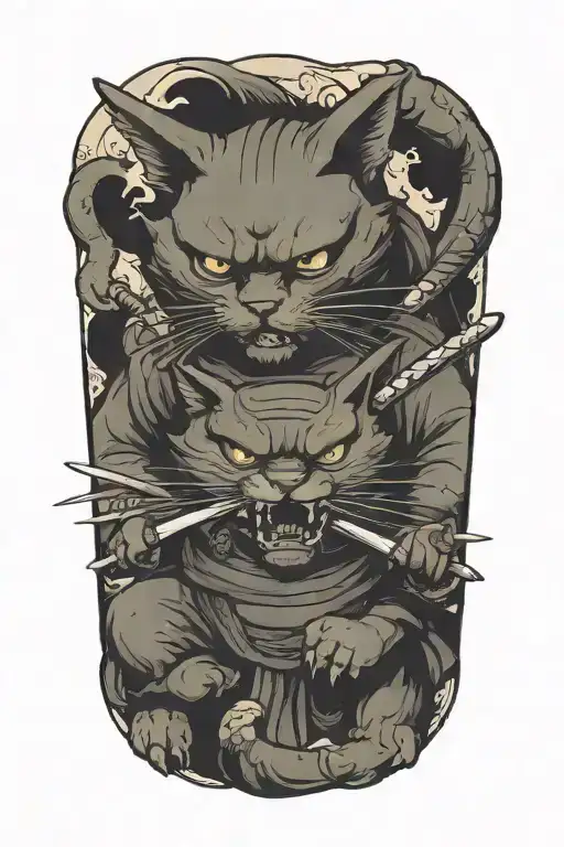 Samurai Cat Fighting Demon