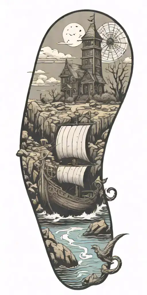 Cemetary Haunted House Viking Ship