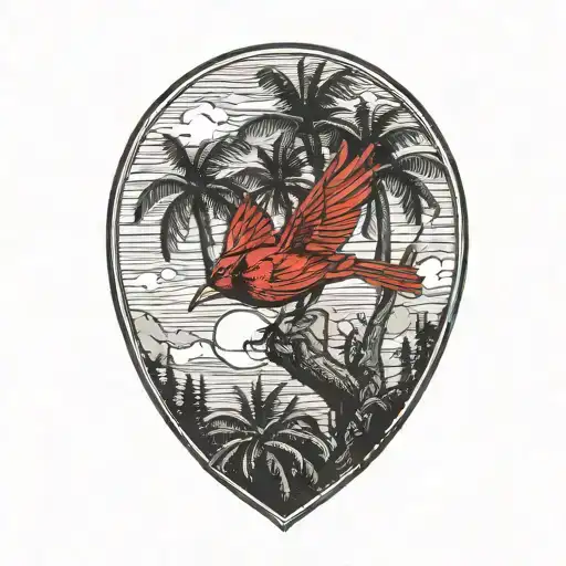 Single Flying Cardinal Palm Trees