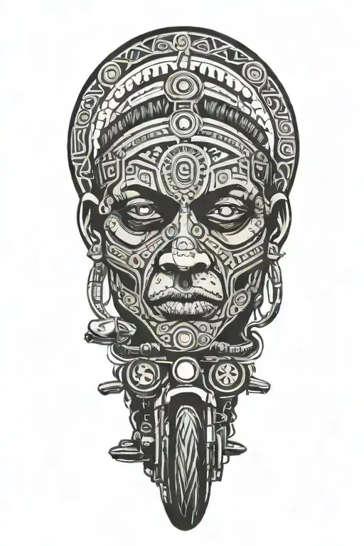 A New-school Design Of An Indian On A Bicycle With Neon Tribal Patterns