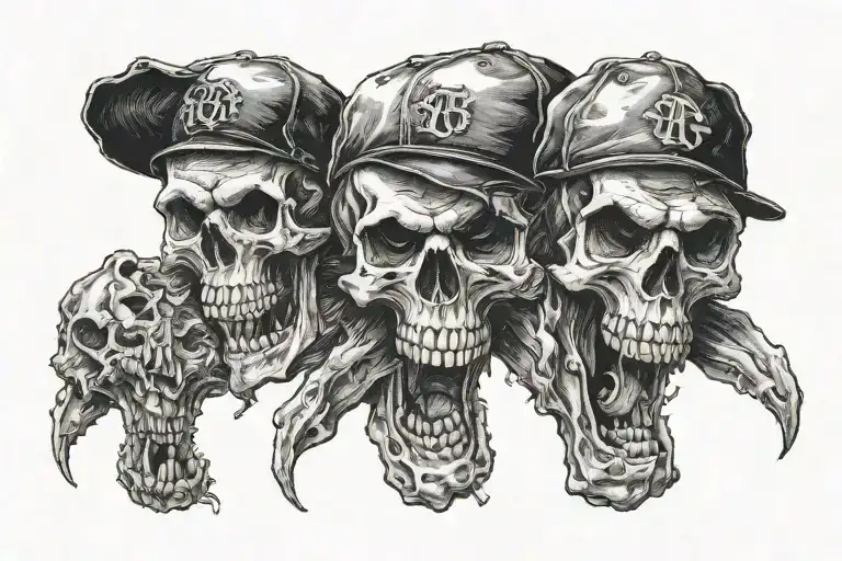 Three Skulls With A Baseball Hat