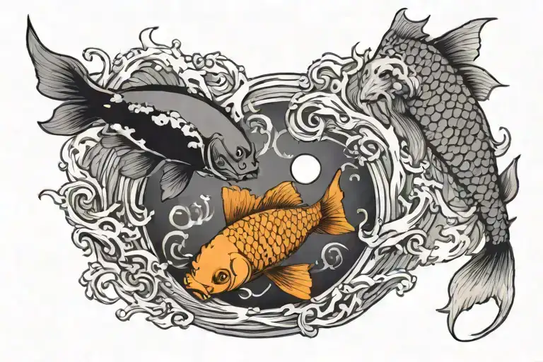 Poseidon Yin Yang Koi Fish Swimming