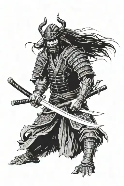 Samurai Warrior Holding Sword Made Entirely Done In Black Ink