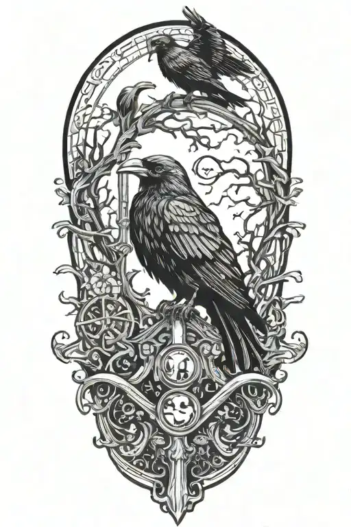 Grimm Reaper And Crow Perched