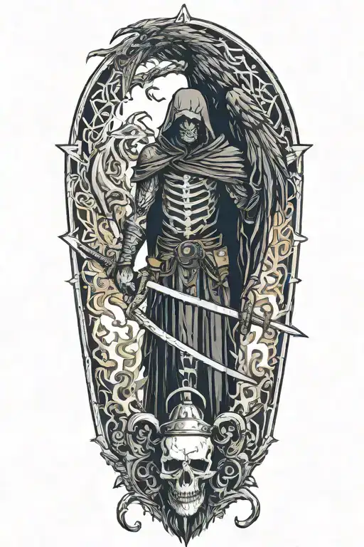 Grimm Reaper And Crow With A Dragon