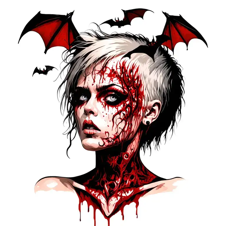 Punk Woman With Gang Of Bats