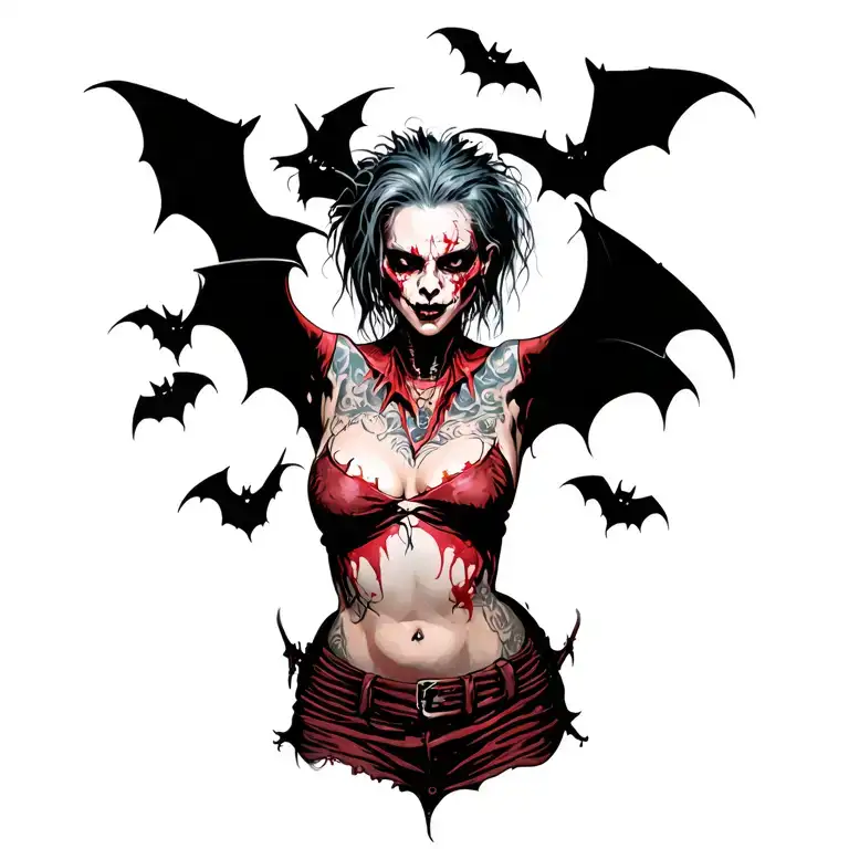 Woman Punk With Gang Of Bats