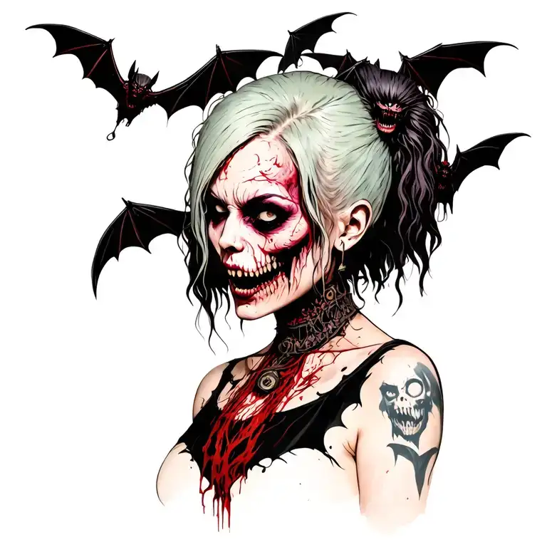 Punk Woman With Gang Of Bats